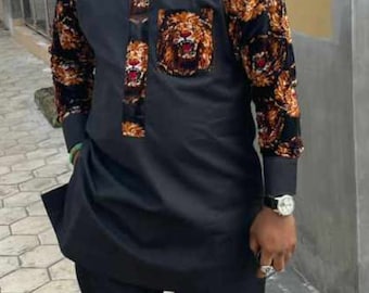 Isiagu igbo outfit/African men ethnic clothing/ african men igbo wedding dress/2 pieces modern African men native buttoned prom Suit
