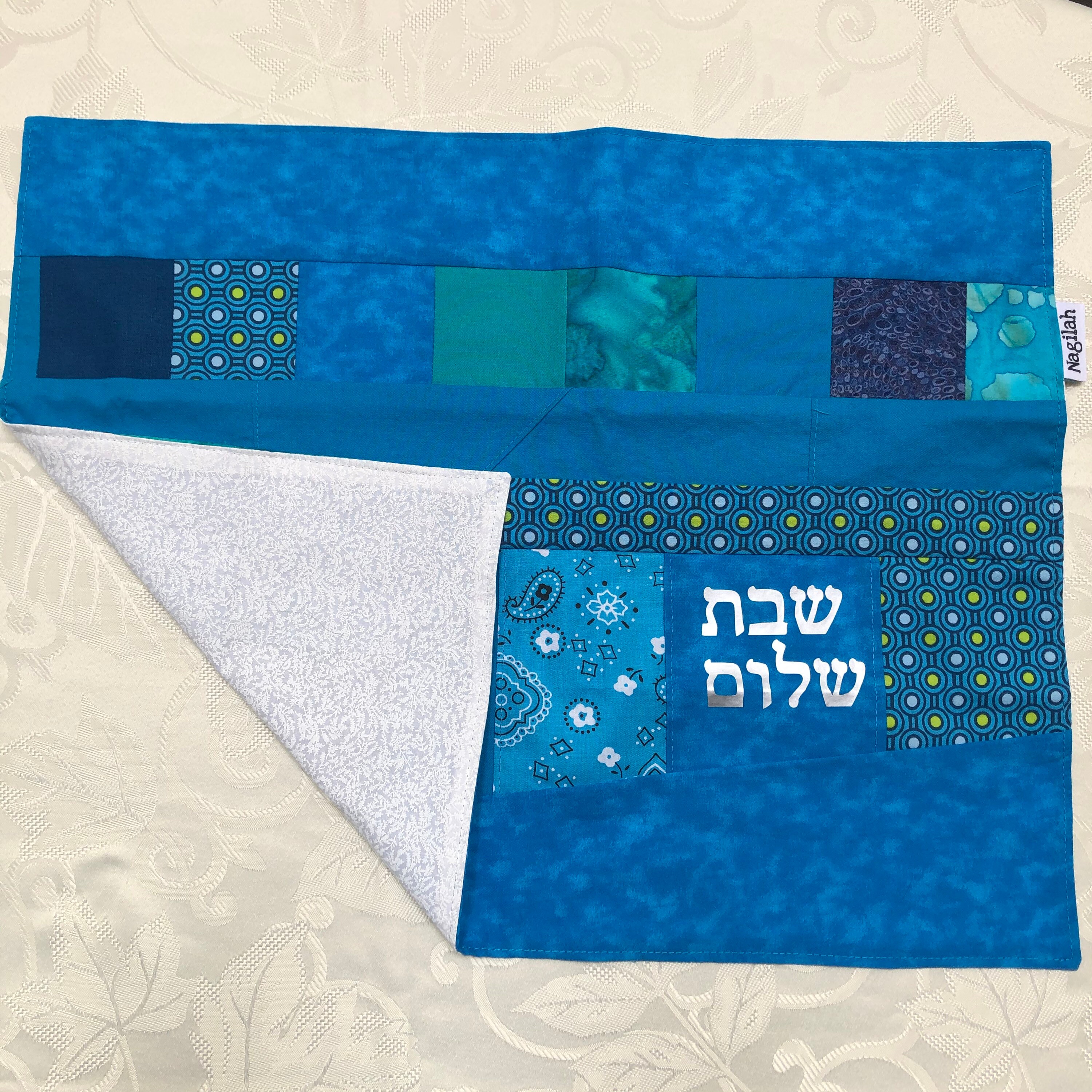 Jewish Shabbat Challah cover Turquoise and Blue quilt. Great Etsy