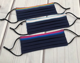 Pride LGBTQ+ masks - bisexual pride, transgender rights, rainbow flag - nose wire & filter pocket washable reusable