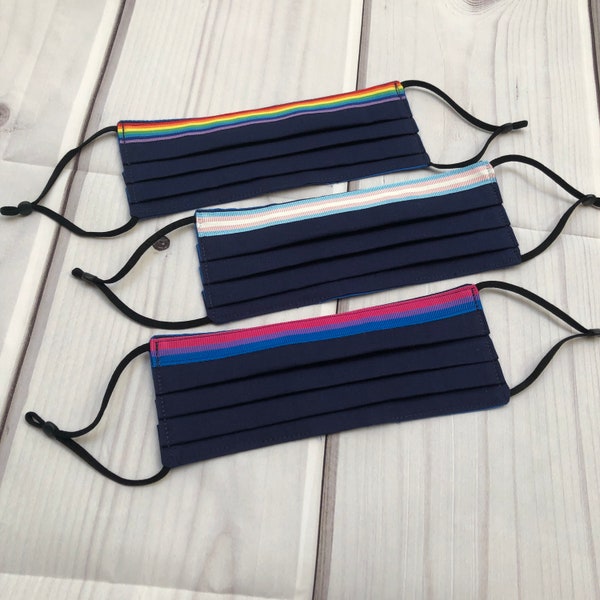 Pride LGBTQ+ masks - bisexual pride, transgender rights, rainbow flag - nose wire & filter pocket washable reusable