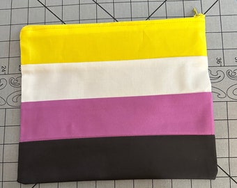 Enby Tallit bag Non-binary pride for Jewish prayer shawl, zippered, purple yellow white and black, enby pouch zippered bag gift.