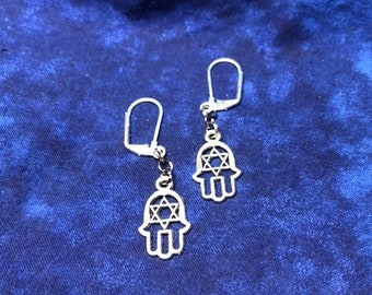 Jewish Hamsa Star of David earrings - Jewish holiday Hannukah gift, B mitzvah jewelry gift, teacher gift, rabbi gift, best friend gift