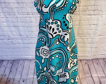 1960s/70s Turquoise Paisley Sleeveless Summer Maxi Dress