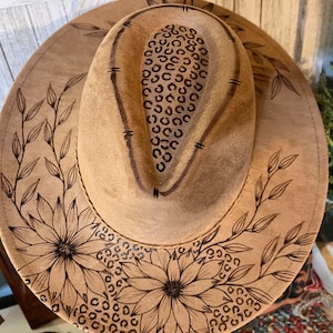 Western Hat Daisy Cowgirl Designer Women Burned Rustic Fast Delivery Suede