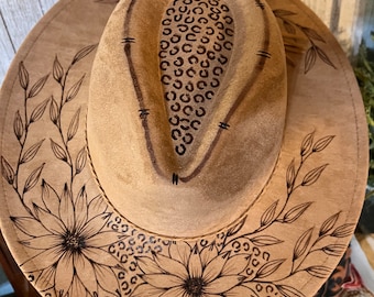 Western Hat Daisy Cowgirl Designer Women Burned Rustic Fast Delivery Suede