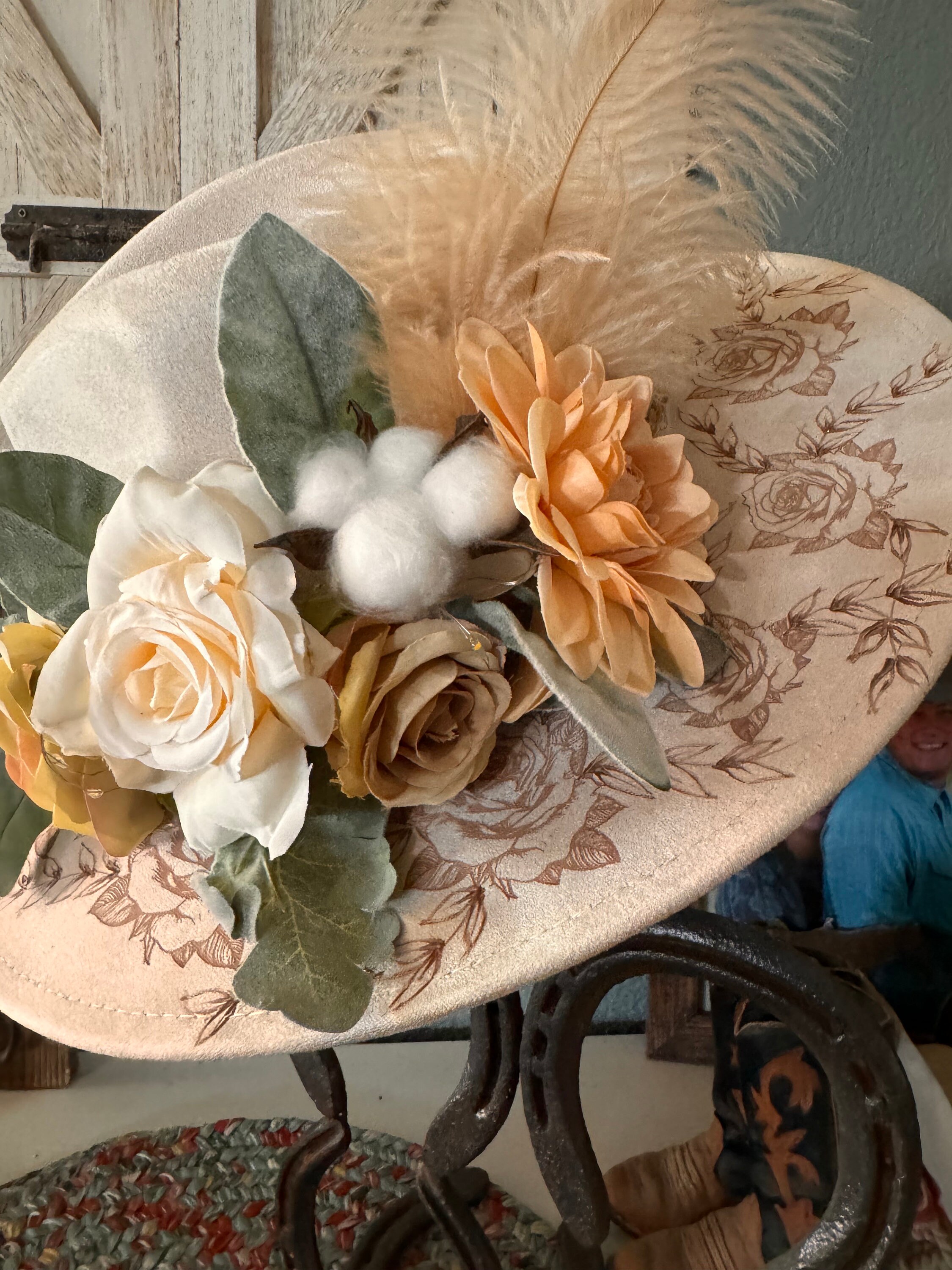 Custom Bridal Flat Brim Hat – Hand Burned Floral Wedding  display picture 2