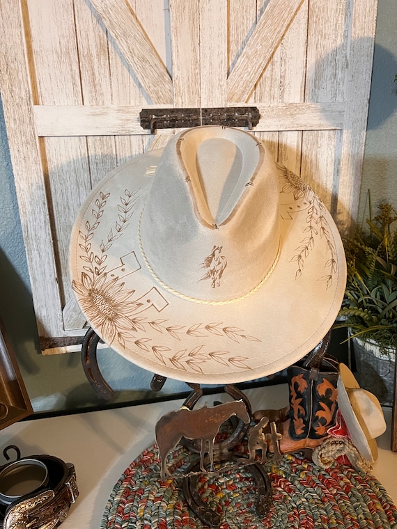 Rustic Brown Western Hat with Horseshoe Band Vintage Brown Leather Cowboy Hat Western Style with Braided  main image 3
