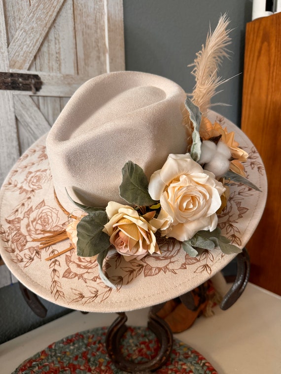 UNIQUE 1930\'s BROWN FELT/STRAW TILT HAT - FELT FLOWERS OVER BAND + LONG VEIL New York Creation | Accessories | High Fashion 93s Brown  main image 4