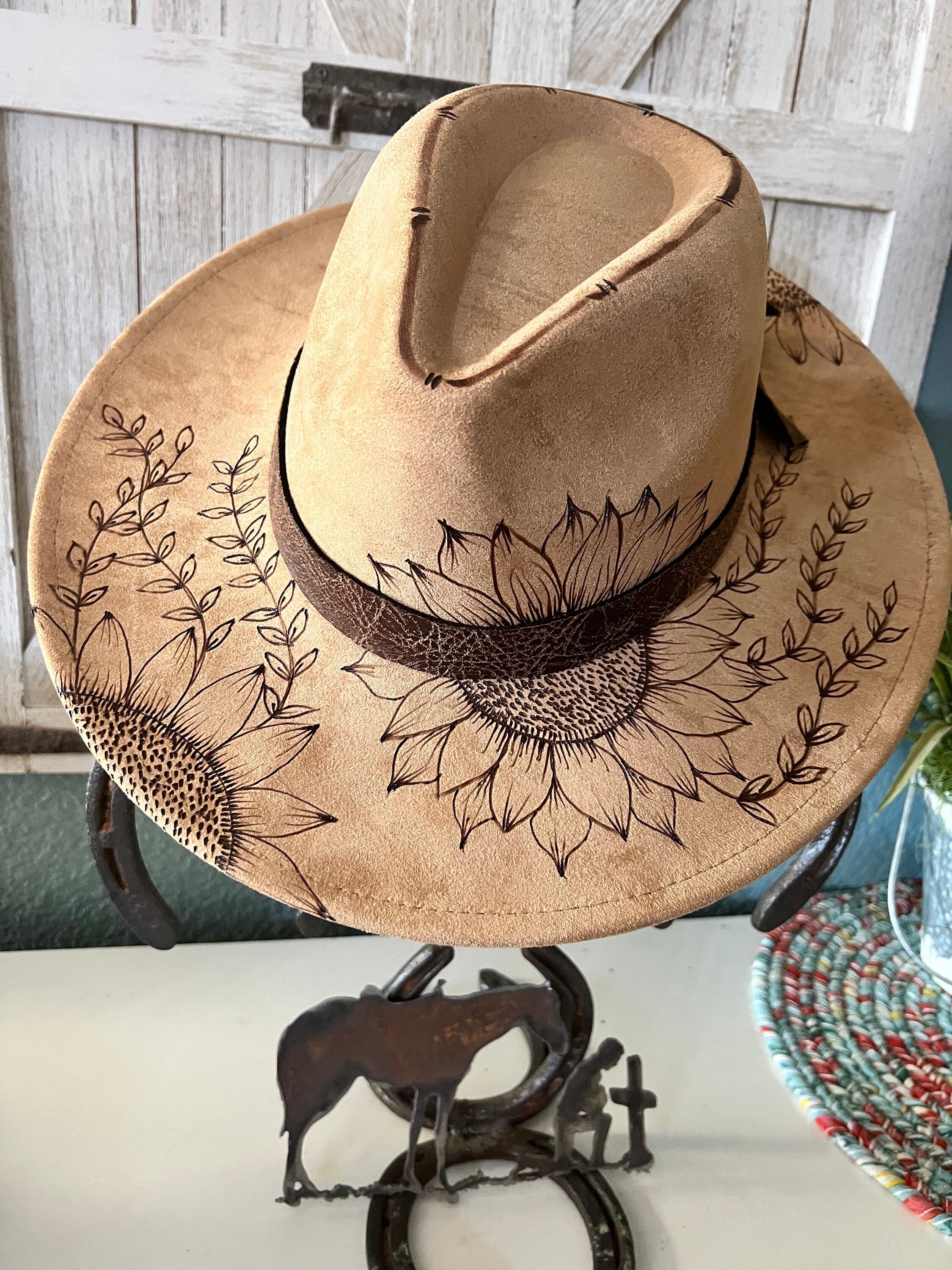 Western Hat**sunflower**cowgirl**designer**women**burned 