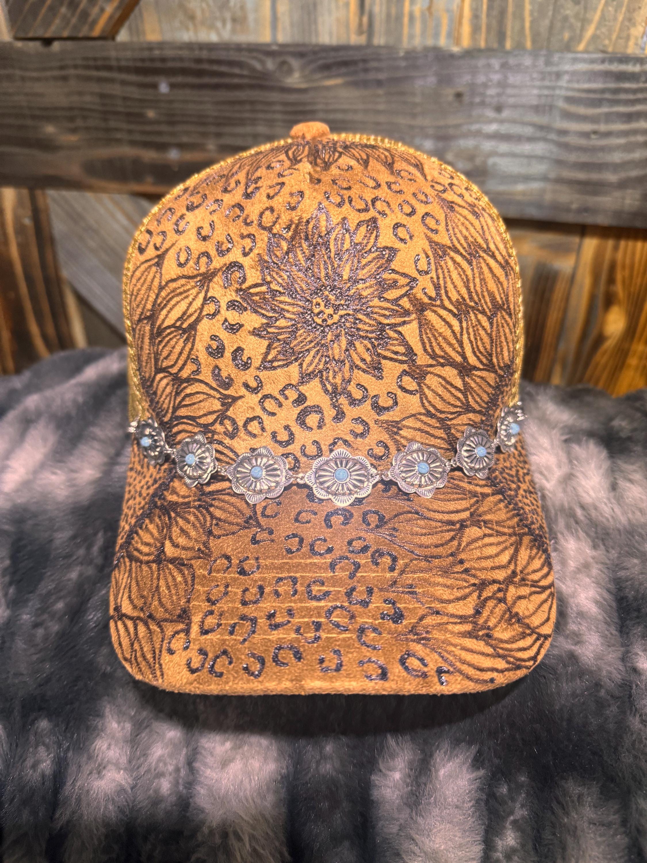 Burned Sunflower Leopard Print Suede Baseball Cap - Etsy