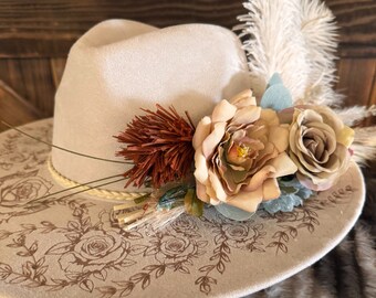 San Diego Hat Company Ivory Fedora Cowboy Hat w/ Veil Rhinestones Boho Bridal Bridal White Cowboy Hat With Veil: Rhinestone & Pearl Bride  main image 4
