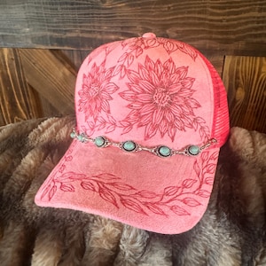 Custom Burned Sunflower Ball Cap with Turquoise Silver Hat Chain, Daisy Western Hat bild 8