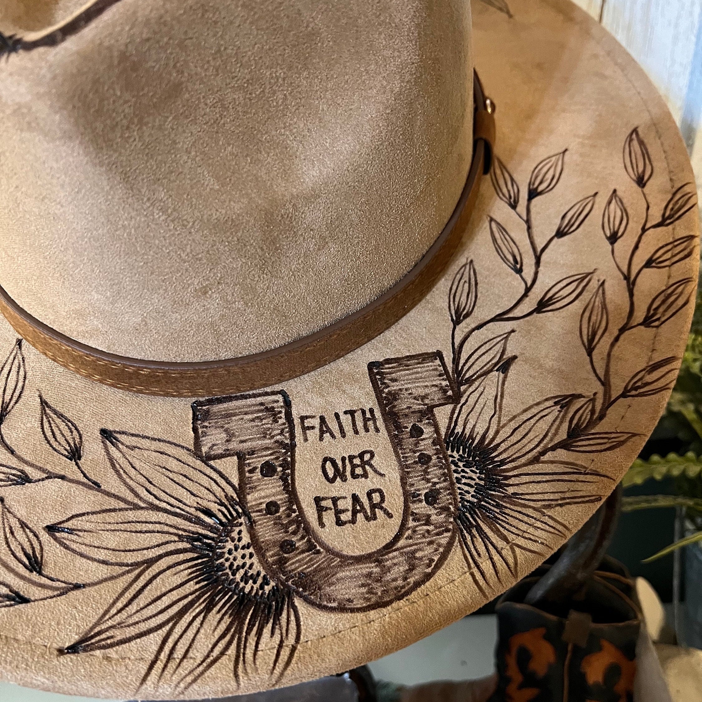 Faith Over Fear**suede**branded**burned**sunflower 