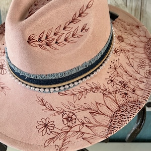 Pink**Cowgirl**Western**Wild Flowers**Leaves**Vines**Hand Burned**Designer**One Day Shipping**Jean Headband