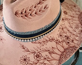 Hand Burned Pink Cowgirl Hat: Western Wildflower Design - Etsy display picture 1