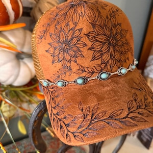 Custom Burned Sunflower Ball Cap with Turquoise Silver Hat Chain, Daisy Western Hat bild 4