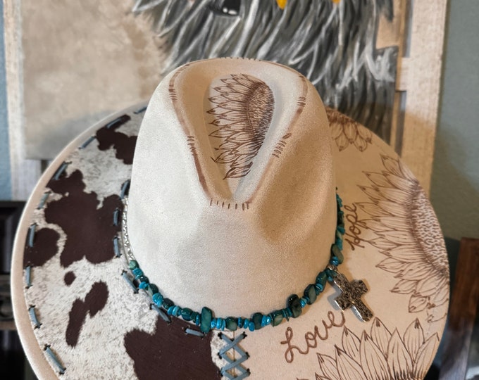 Sunflower | Burnt | Branded | Cowhide | Suede | Cowgirl Hat