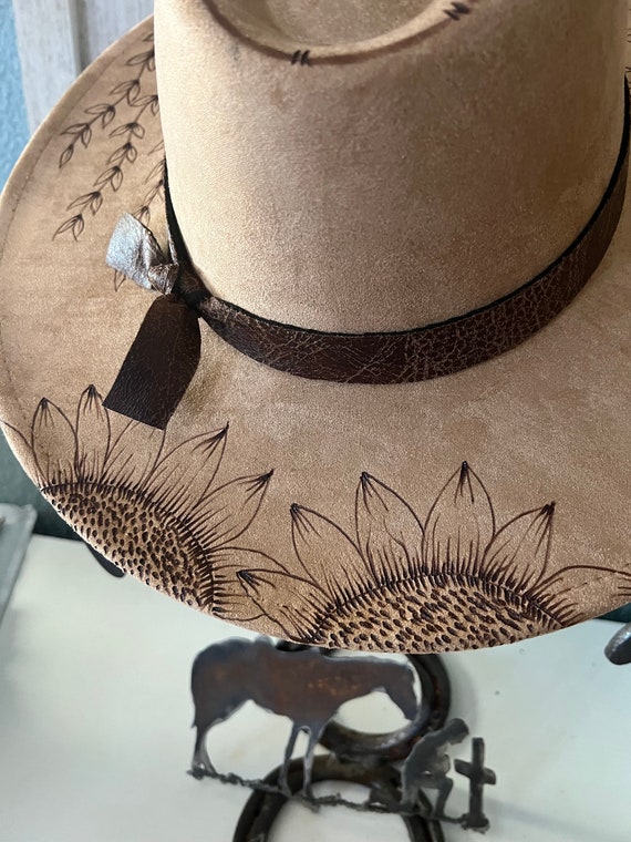 Western Hat**sunflower**cowgirl**designer**women**burned  display picture 1