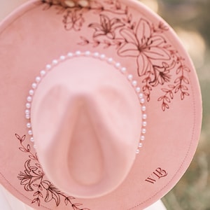 Custom burned Pink Cowgirl Western Maternity Hat with hawaiian Lillies