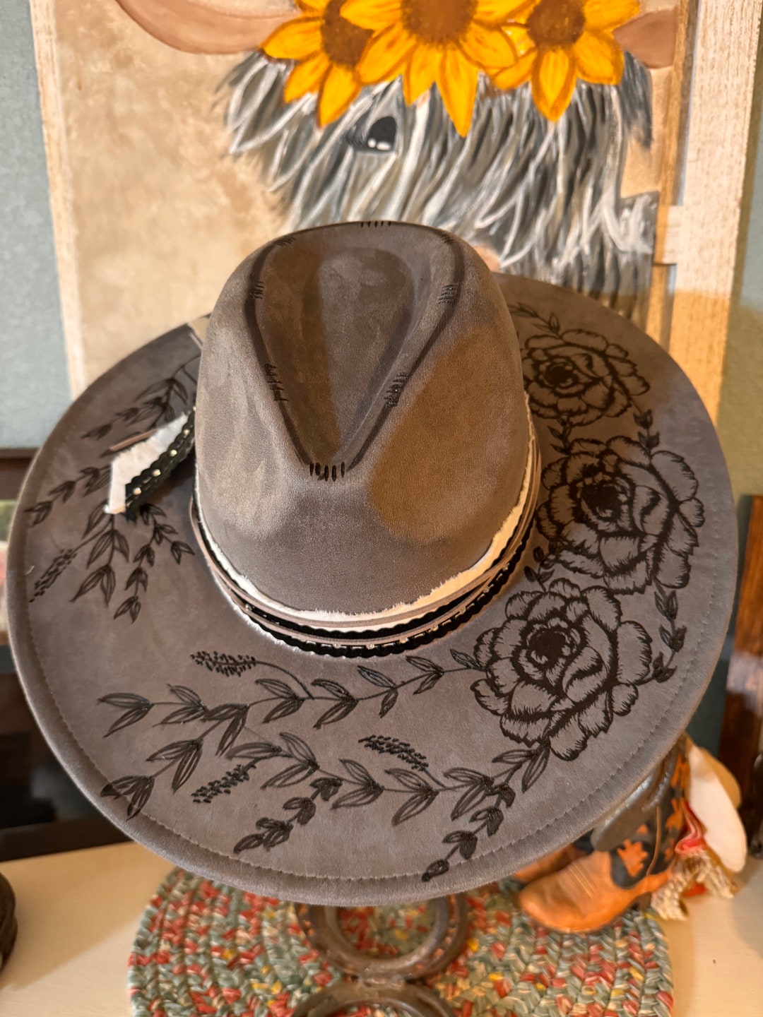 Peonies Flowers Hand Burned on Cowgirl Flat Brim Cowgirl Hat. - Etsy