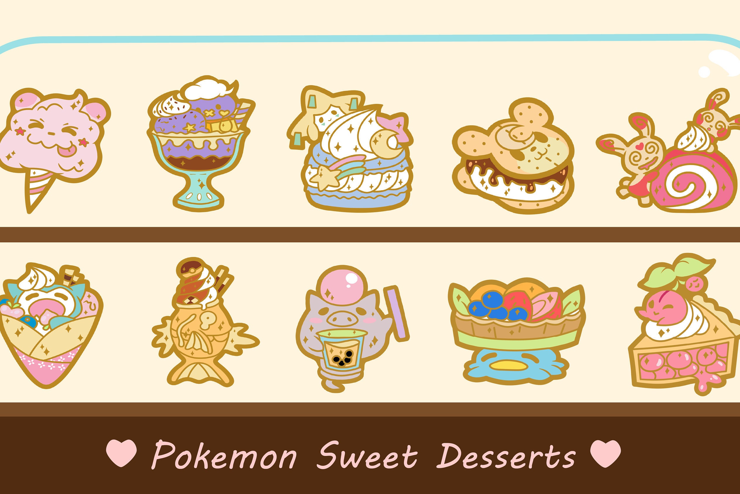 Pokemon sweets and drink themed enamel pins! This is such an adorable  pokemon pin set! Perfect for eeveelution love…