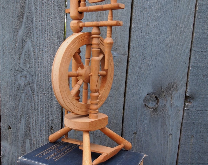 Vintage Wooden Castle Spinning Wheel Model Treadle Turns the Etsy