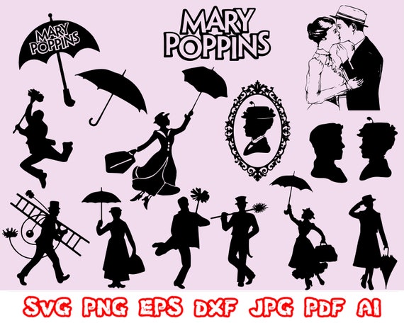 Sale Mary Poppins Svg Mary Poppins Silhouette Mary Poppins Etsy