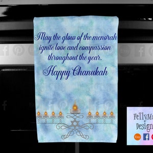 Hand/Kitchen Towel Silver Menorah with Saying Chanukah DIGITAL DOWNLOAD