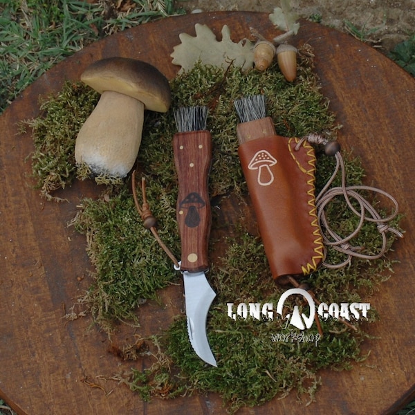 Mushroom Knife with Leather Sheath, Personalized, Mushroom Picking, Foraging, Mushroom Hunter Gift, Hand Engraved Name