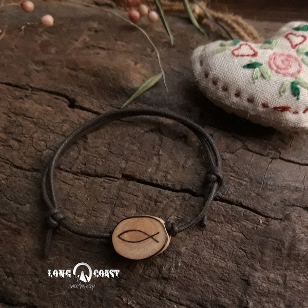 Braccialetto Pesce, Bracciale Regolabile, Ichthus, WWJD, Regalo Minimalista, Fascino di pesce, Braccialetto Personalizzato, Regalo inciso