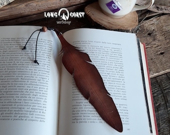 Leather bookmark, falcon feather, personalized, book lover gift idea, bookworm, book lover gift