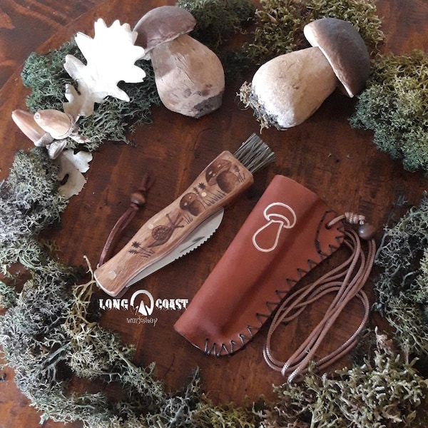 Mushroom knife with leather sheath, Personalized gift, Mushroom picking, Mushroom hunter gift, Knife with name, Cottagecore gifts