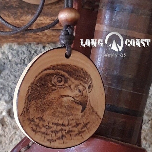 Hawk Pendant, Goshawk Necklace, Falcon gift, Hawk Charm, Falconry Gift, Personalized Wooden Gift, Engraved Gift, adjustable necklace