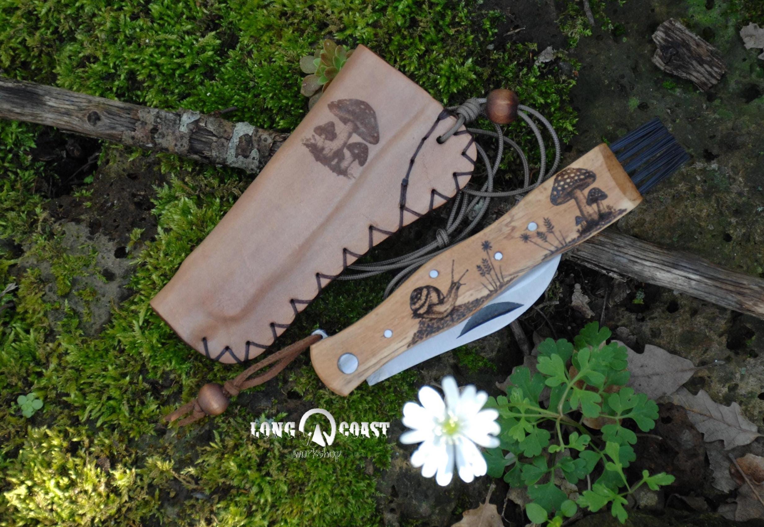 Mushroom knife with leather sheath, Personalized gift, Mushroom picking, Mushroom hunter gift, Knife with name, Cottagecore gifts