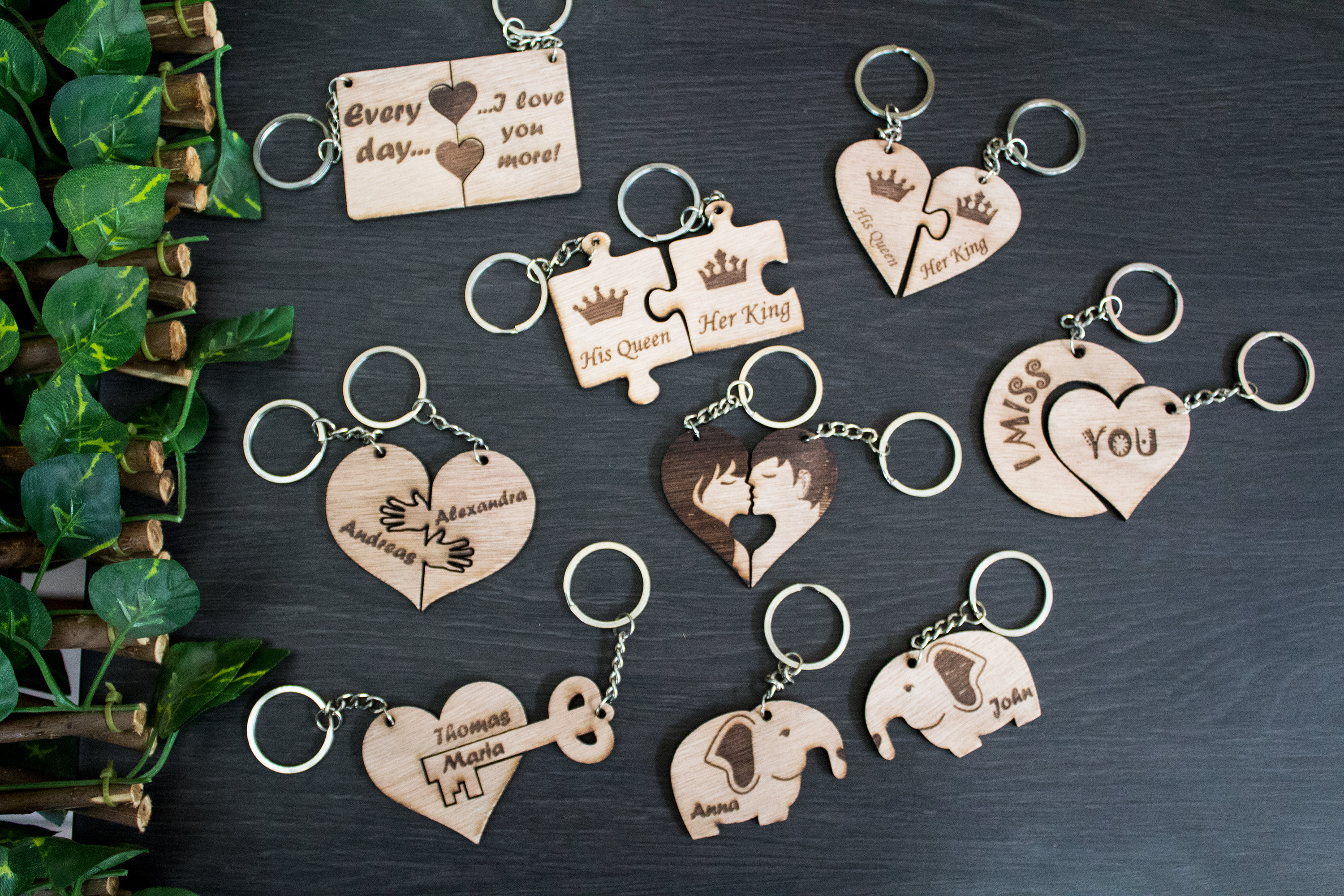 Name Keyring, Valentines Gift, Couples Keyring, Couples Gift, Personalised Keyring, Anniversary Gifts, Engagement Gift, Wooden Keyrings