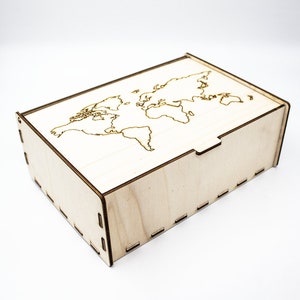 Wereldkaart houten kist | Aandenken | Spaardoos | Werelddoos | Geschenkdoos
