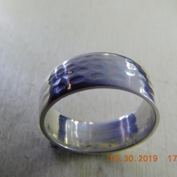 Mr. Dimples - .999 Silver Ring Band Hammered Look US Size 13