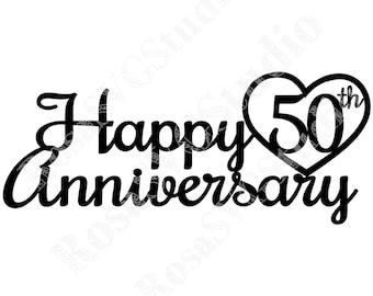 Decorazione per torta per il 50° anniversario in formato SVG: cartello per la festa delle nozze d'oro (download digitale)