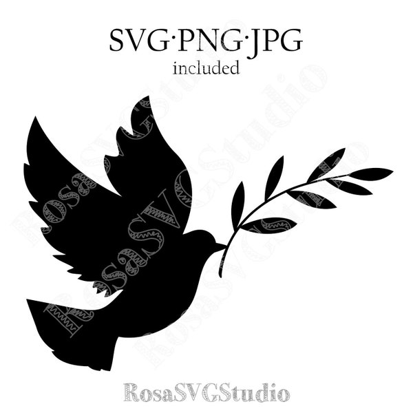 Bird with Olive Branch SVG, First Communion svg, Holy Spirit. In Loving Memory svg. Use to make cake topper, favor tag and more.