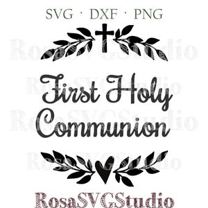 Svg de première communion pour des étiquettes de cadeau, des invitations, des gravures, des décorations et des cadeaux uniques. Conception de couronne. Ajoutez facilement un nom et une date.