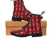 Day of the Dead Women 39 s Doc Inspired Boots Dia De Los Muertos Sugar Skulls Halloween Shoes Cosplay Shoes Red Boots