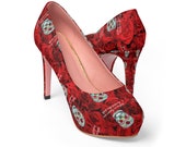 Day of the Dead Women 39 s Platform Heels Dia De Los Muertos Sugar Skulls Halloween Shoes Cosplay Shoes Red High Heels Rose Heels
