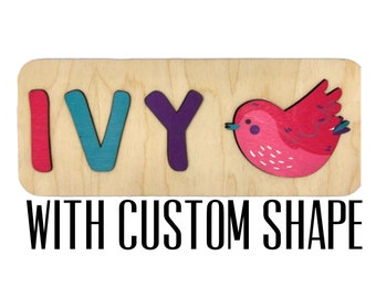 CUSTOM SHAPE/NAME Puzzle with Custom Shape - 010102 - Personalized Name Puzzle with Custom Shape - Raw Wood Frame