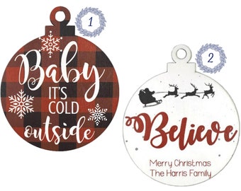 CHRISTMAS DOOR HANGER - Christmas Ornament Shaped Signs - Wall Decor - Full Color Printed Design on Laser Cut Wood - Merry Christmas