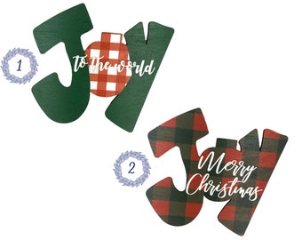 CHRISTMAS DOOR HANGER - Joy Christmas Sign - Wall Decor - Full Color Printed Design on Laser Cut Wood - Merry Christmas