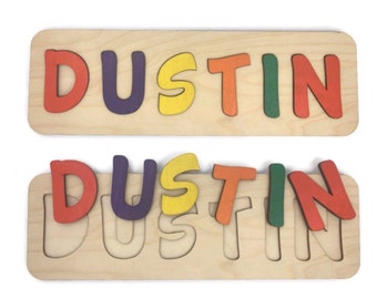 WOODEN NAME PUZZLE - 010101 - Personalized Name Puzzle - Full Color Letter Name Puzzle - Raw Wood Puzzle Frame - Wood  - Unique Gift