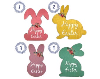 EASTER BUNNY DECOR - Full Color Printed Design on Laser Cut Wood Shape - Door Hanger - Easter