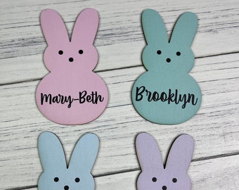 EASTER BASKET TAGS- Peeps - Full Color Printed Design on Laser Cut Wood - Pastel Colors