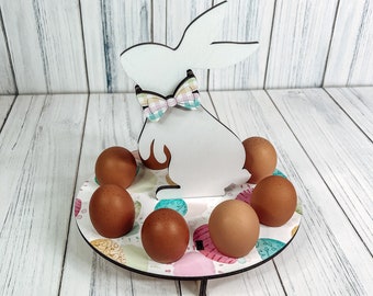 Bunny Egg Display - Wood Decor - Easter Egg Display- Full Color Printed Design on Laser Cut Wood - 3D Wood Decor