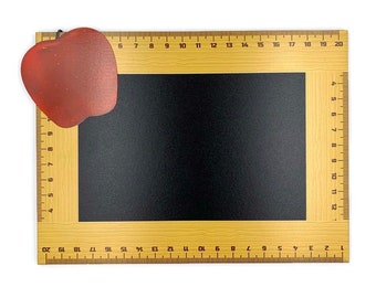 RULER CHALKBOARD - Full Color Flawless Printed Design on Laser Cut Chalkboard - Back to School - Printed Rulers and Apple on Chalkboard